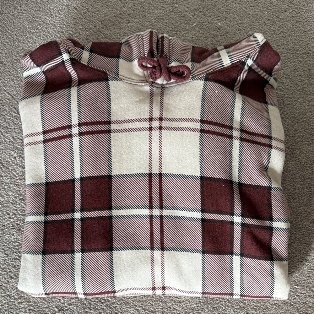 TNA Burgundy and Cream Plaid Fleece Hoodie